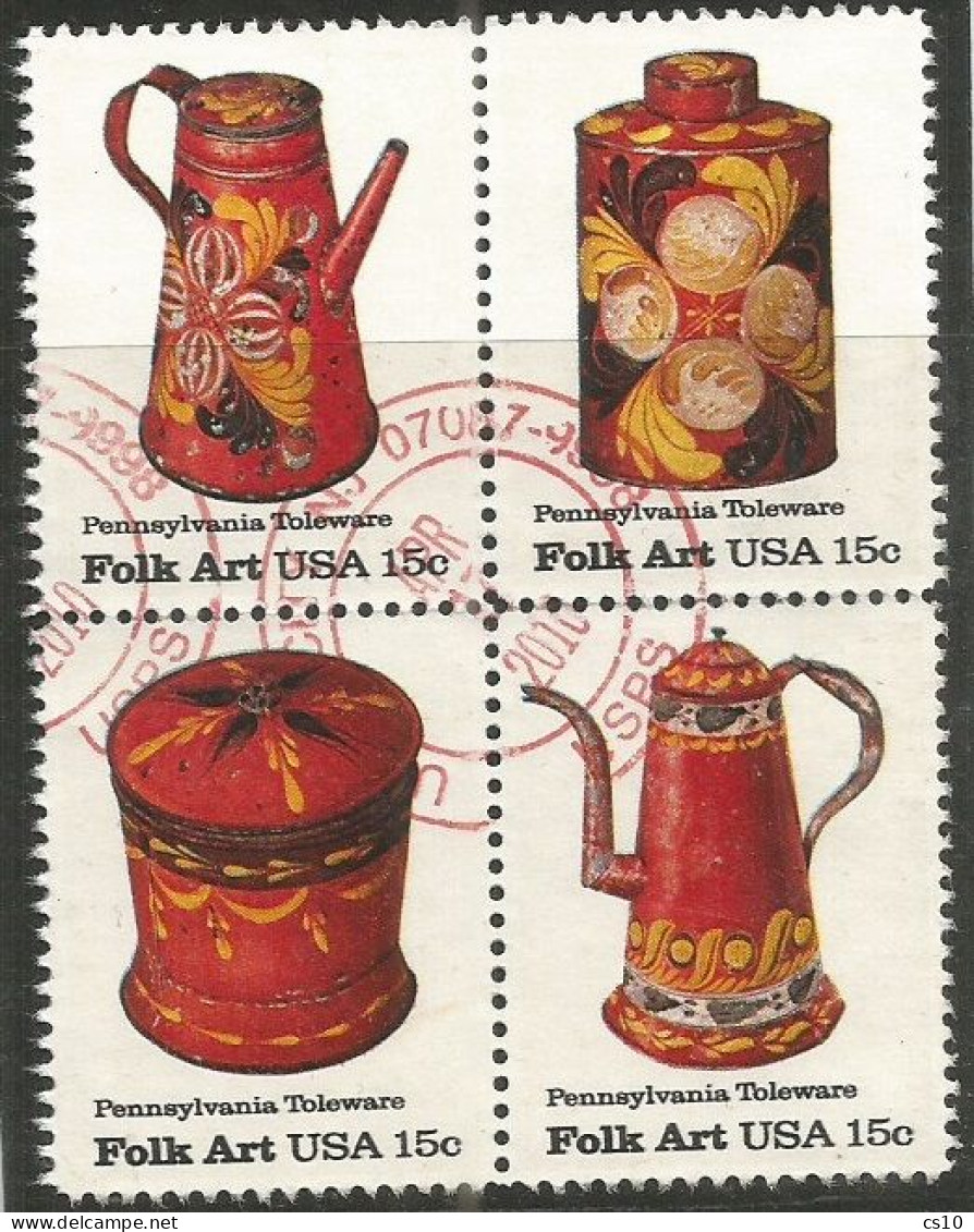 USA 1979 American Folk Art SC.#1775/78 Cpl 4v Set In Block4 In VFU Condition With Circular PMK - Used Stamps