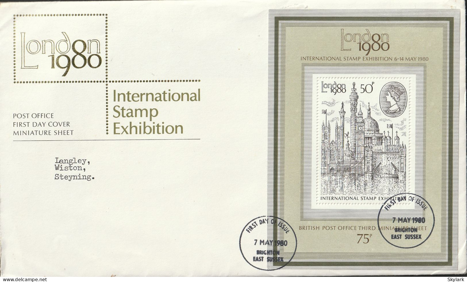 Great Britain   .   1980   .  "London 1980 International Stamp Exhibition" #2   .   First Day Covers 1 Mini Sheet - 1971-1980 Em. Décimales