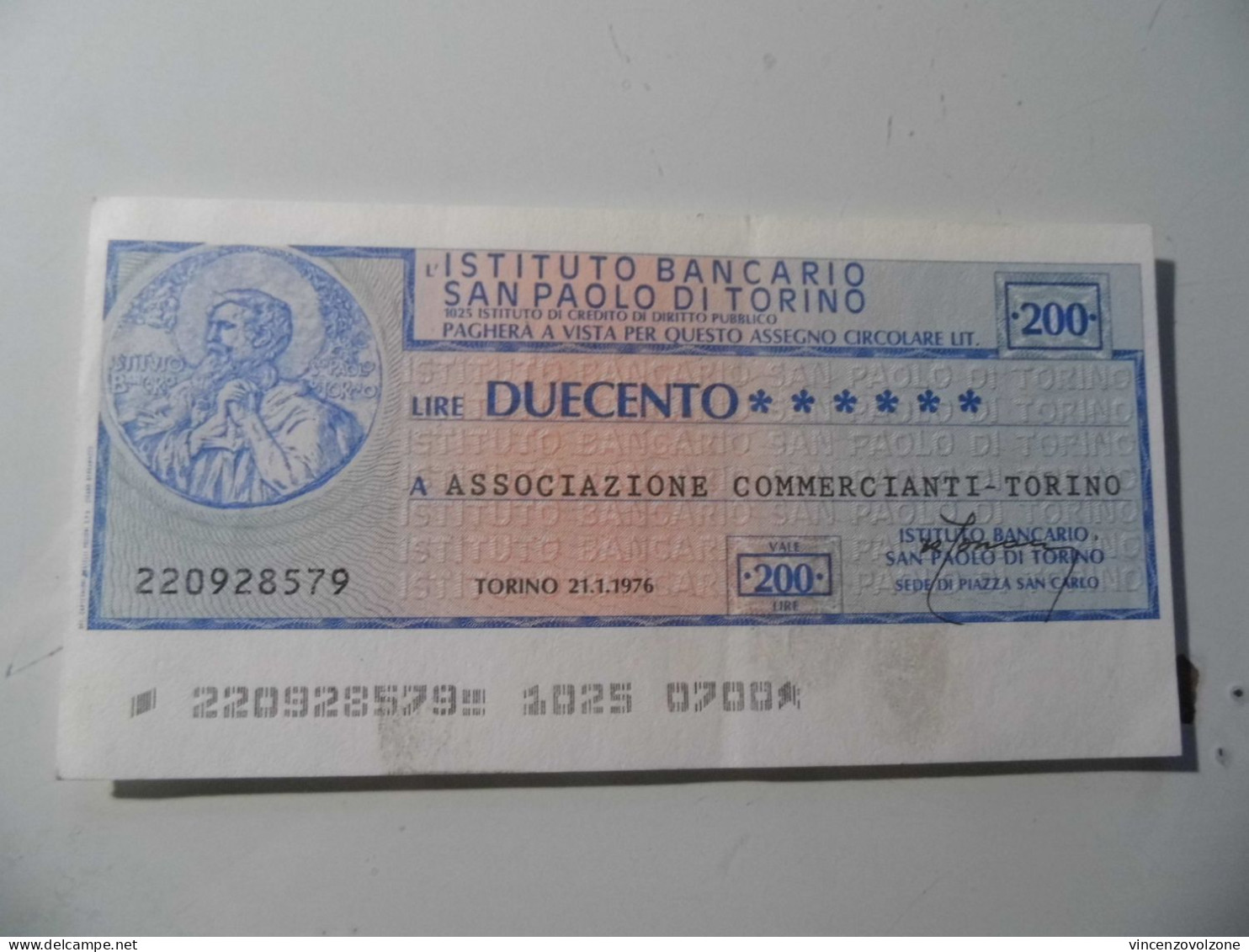 Miniassegno "ISTITUTO BANCARIO SAN PAOLO DI TORINO LIT. 200" - [10] Cheques Y Mini-cheques