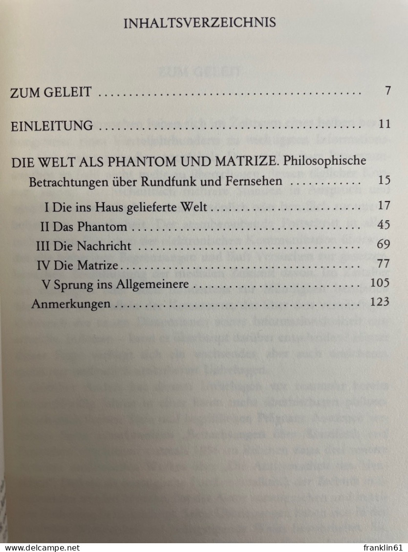 Die Welt Als Phantom Und Matrize : Philosophische Betrachtungen über Rundfunk Und Fernsehen. - Filosofía