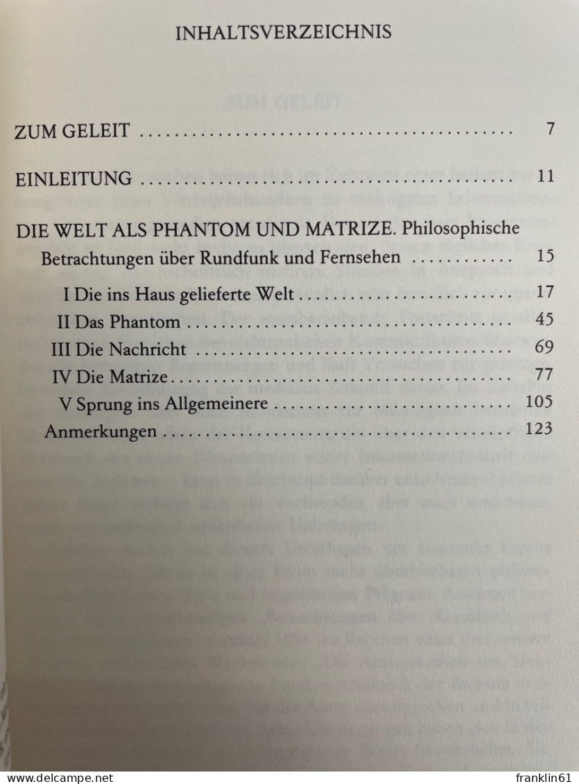 Die Welt Als Phantom Und Matrize : Philosophische Betrachtungen über Rundfunk Und Fernsehen. - Filosofie