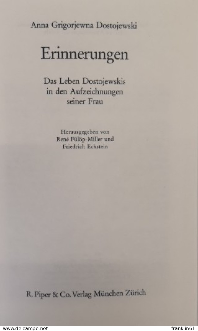 Das Leben Dostojewskis In Den Aufzeichnungen Seiner Frau. - Lyrik & Essays