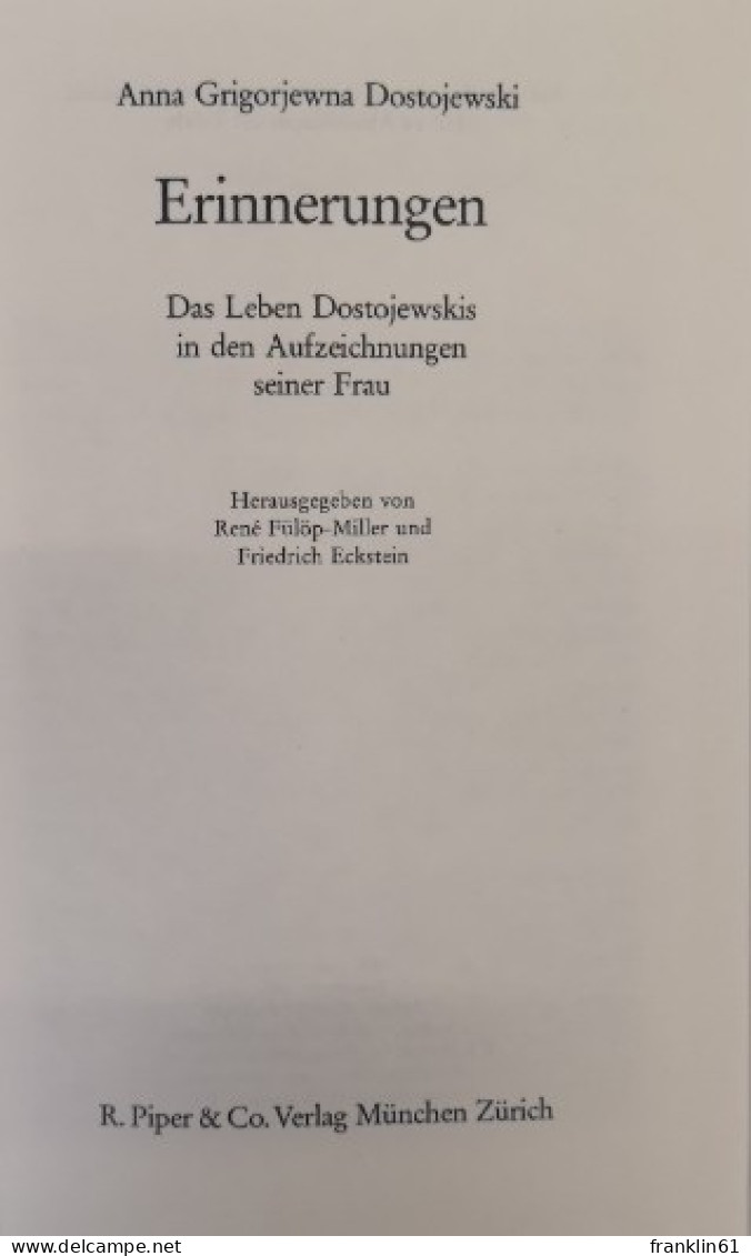 Das Leben Dostojewskis In Den Aufzeichnungen Seiner Frau. - Poesia