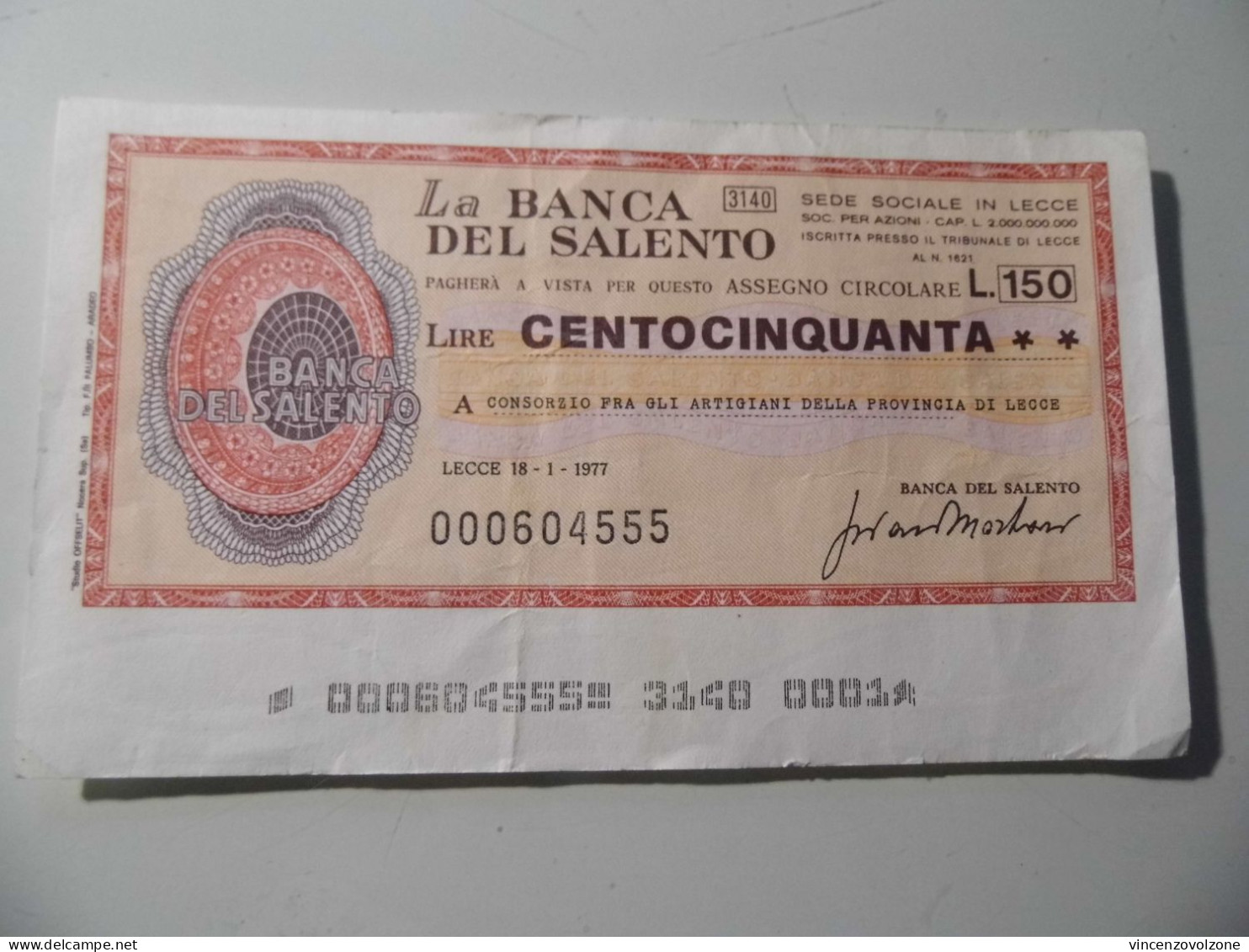 Miniassegno "BANCA DEL SALENTO LIT. 150" - [10] Cheques Y Mini-cheques