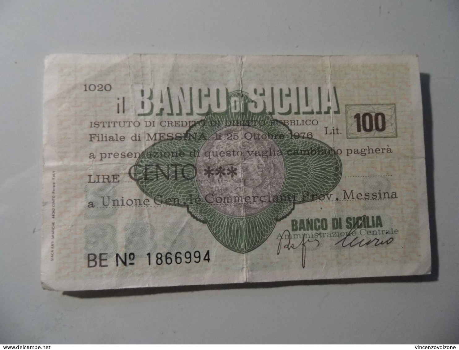 Miniassegno "BANCO DI SICILIA LIT. 100" - [10] Assegni E Miniassegni