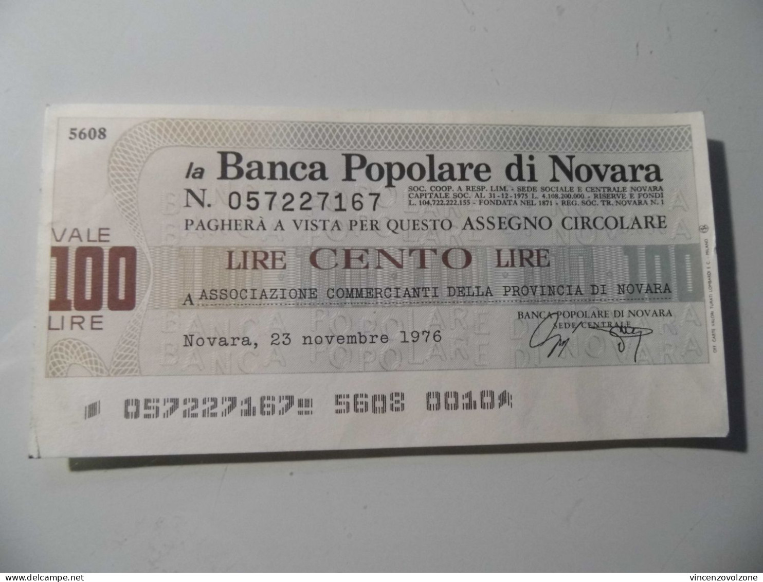Miniassegno "BANCA POPOLARE DI NOVARA LIT. 100" - [10] Chèques