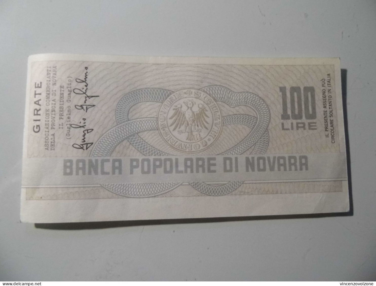 Miniassegno "BANCA POPOLARE DI NOVARA LIT. 100" - [10] Scheck Und Mini-Scheck