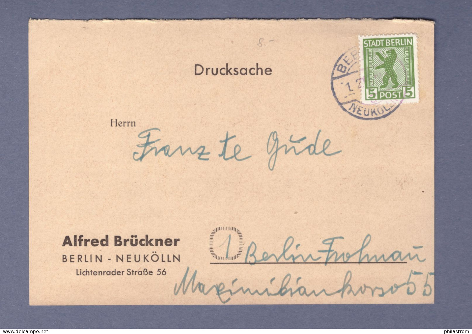 Berlin-Brandenburg - Drucksache (überfr.) - Alfred Brückner - Berlin-Neukölln --> B.-Frohnau  (3380AGH-0305) - Berlin & Brandenburg