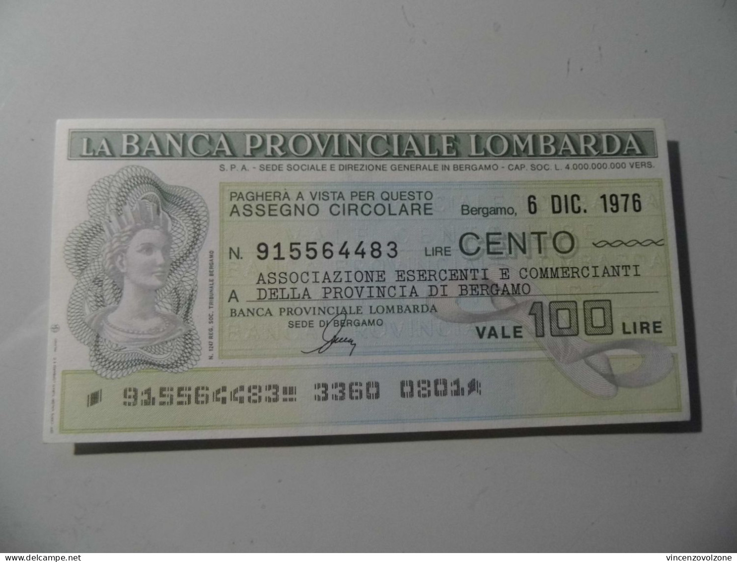 Miniassegno "BANCA PROVINCIALE LOMBARDA LIT. 100" - [10] Cheques Y Mini-cheques