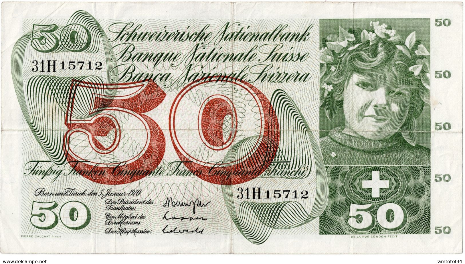 SUISSE - 50 Francs 1970 - Suiza