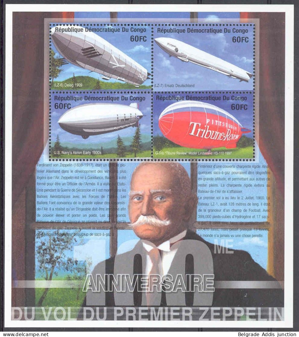 Congo Kinshasa RDC Zaire COB BL192 Bloc Feuillet MNH / ** 2001 Zeppelin - Ongebruikt