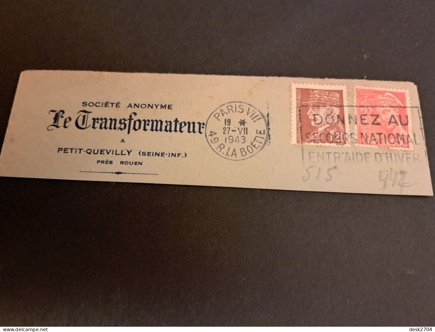 Fragment Enveloppe Numéros 547 Et 515 - 1938-42 Mercurio