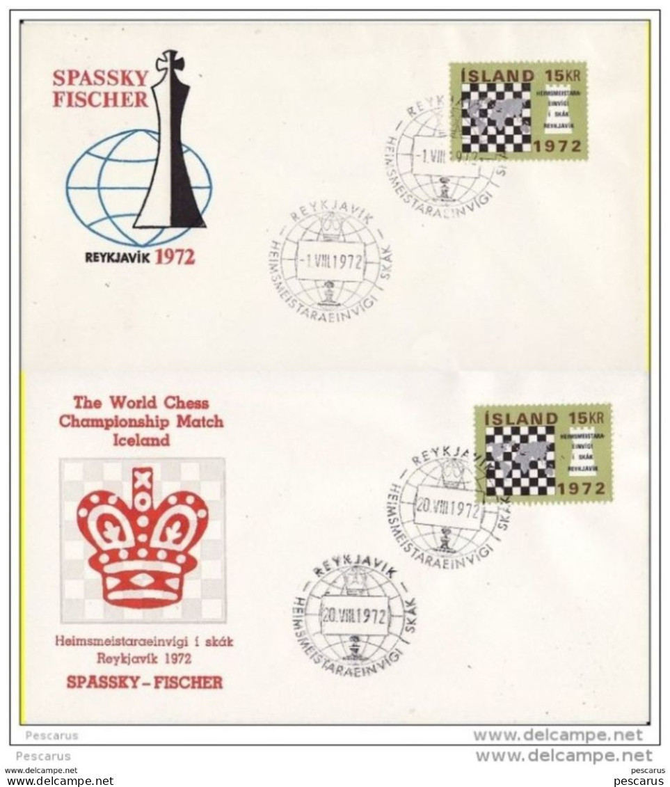 Islanda, Iceland  -  Chess, Echecs- Reykjavik 1972- Spassky -Fischer  2 FDC - FDC