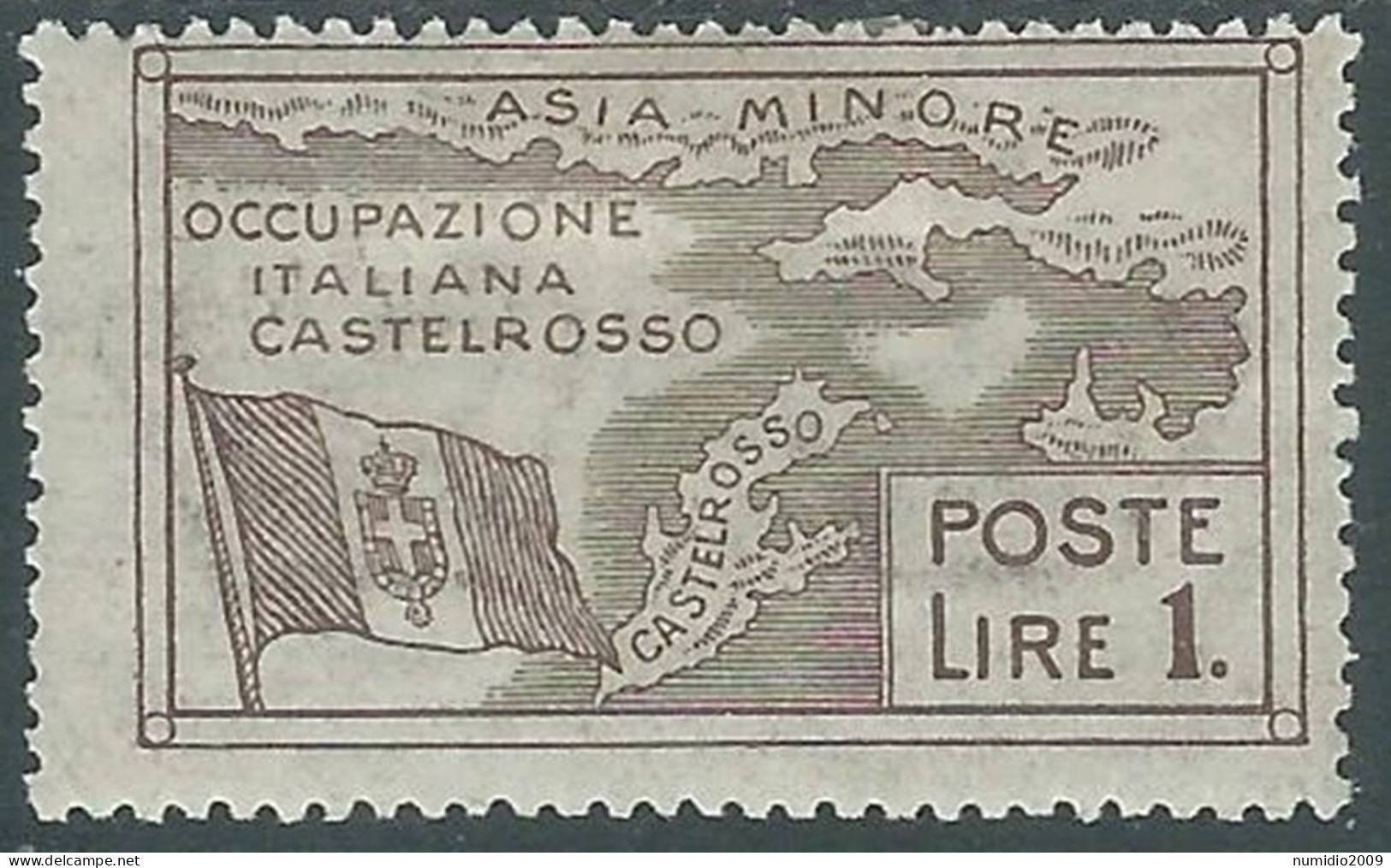 1923 CASTELROSSO OCCUPAZIONE DELL'ISOLA 1 LIRA MH * - I30-3 - Castelrosso