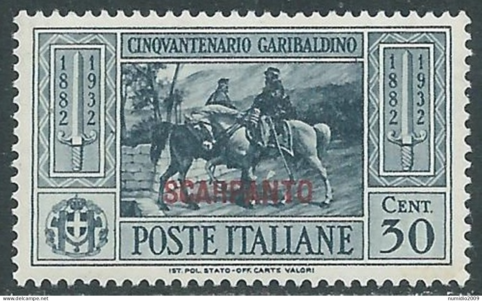 1932 EGEO SCARPANTO GARIBALDI 30 CENT MNH ** - I31-2 - Aegean (Scarpanto)