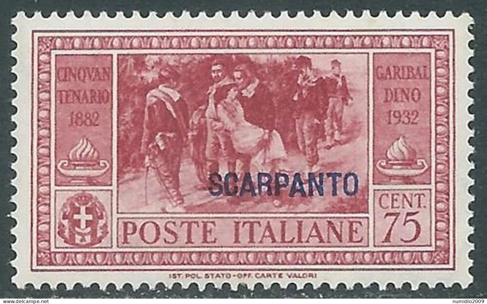 1932 EGEO SCARPANTO GARIBALDI 75 CENT MNH ** - I31-2 - Ägäis (Scarpanto)