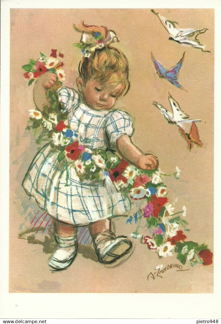 Illustrazione, "Bimba (Bambina) Prega Gesù Bambino", A. Zandrino Illustratore - Zandrino