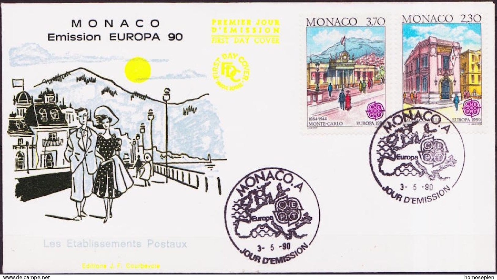 Europa CEPT 1990 Monaco FDC2 Y&T N°1724 à 1725 - Michel N°1961A à 1962A - 1990