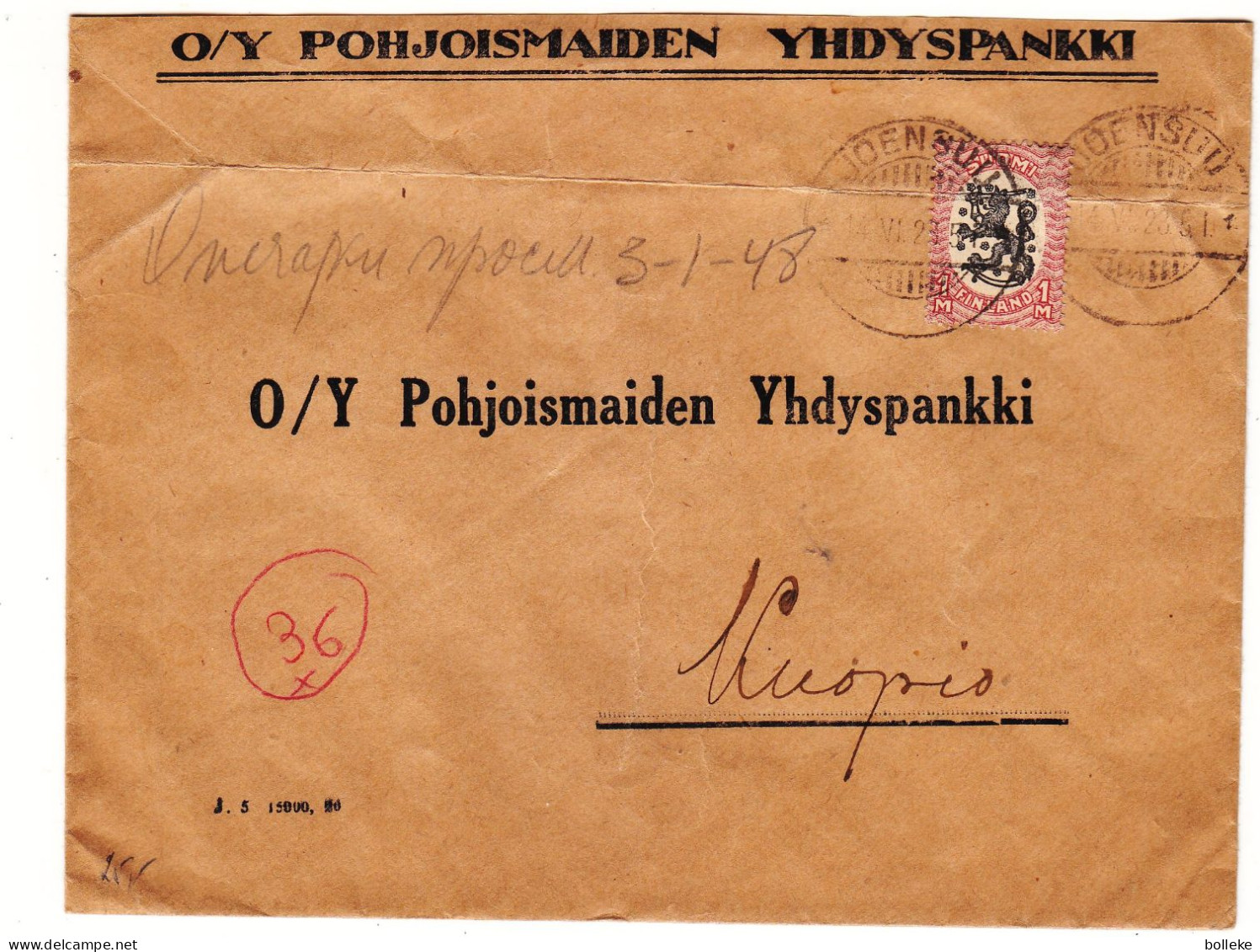 Finlande - Lettre De 1923 - Oblit Joensuu - Exp Vers Kuopio - - Lettres & Documents