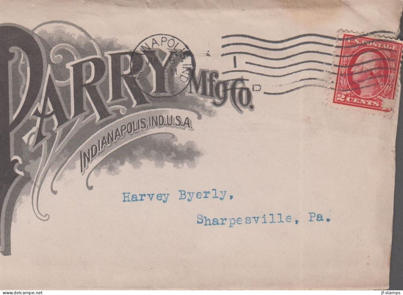 1912. USA. Very Interesting Advertisement Cover (cut) From PARRY Mfg Co. INDIANAPOLIS., USA THE LARGEST AN... - JF539544 - Unused Stamps