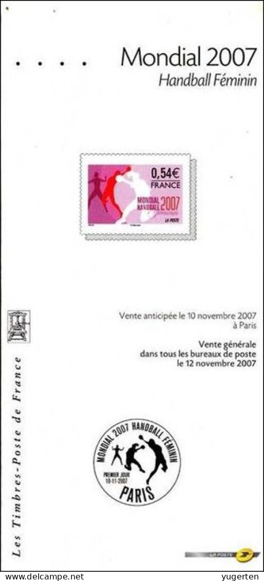 France 2007 - Leaflet - Notice Philatélique - Handball Féminin - Women's World Championship - Frauenhandball - Sport - Handbal