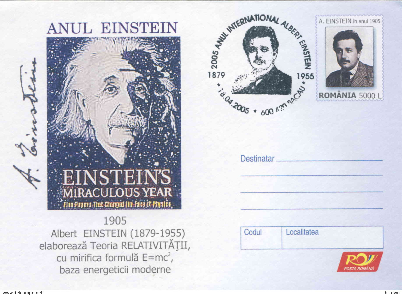 931  Einstein: PAP + Oblitération Temp. 2005 - Stationery Cover With Special Cancel. Chemistry Physics Physique Nobel - Albert Einstein