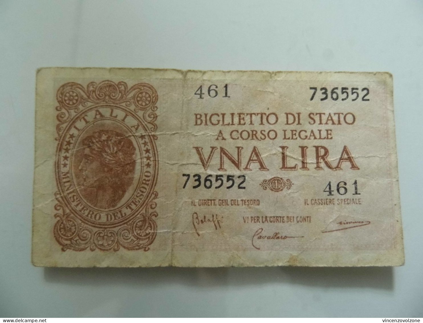 "BIGLIETTO DI STATO A CORSO LEGALE UNA LIRA" 1944 - Other & Unclassified