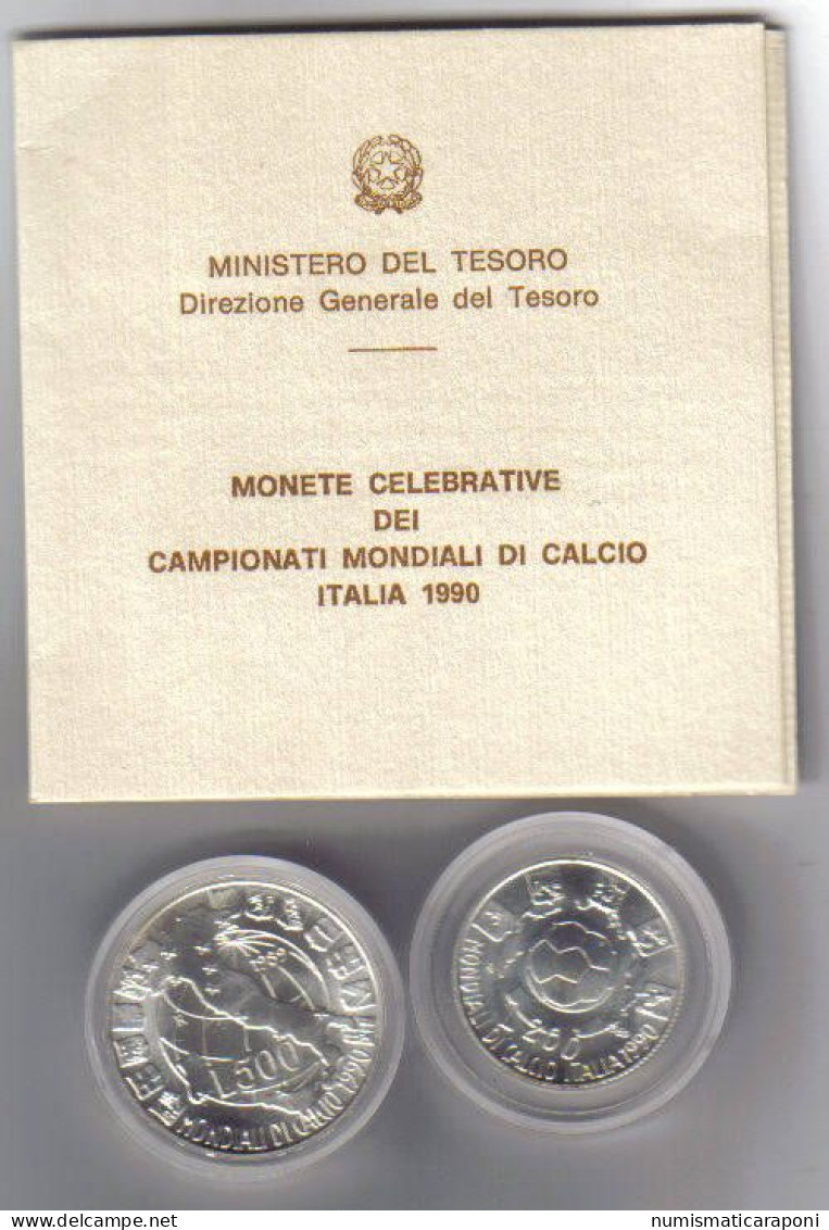 Italy Italia Dittico 200 + 500 Lire Argento 1989 Campionati Mondiali Calcio FIFA Italia 1990 In Box Ufficiale - Nieuwe Sets & Proefsets