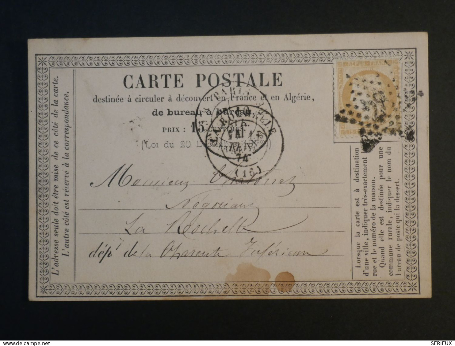DD0  FRANCE  BELLE  CARTE   1874   ETOILE DE PARIS N°28     +NAPOLEON N°28 +AFF. INTERESSANT + - 1849-1876: Période Classique