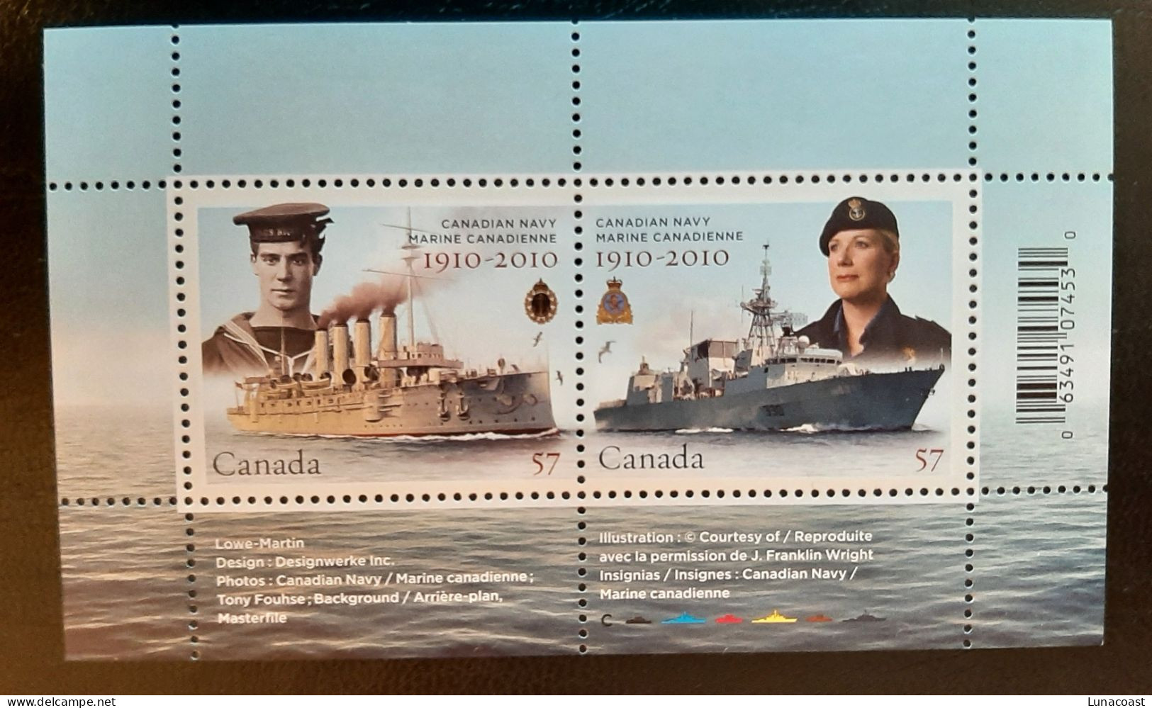 Canada  2010 MNH Sc 2384**  1,14$ Souvenir Sheet, Canadian Navy Centennial - Unused Stamps