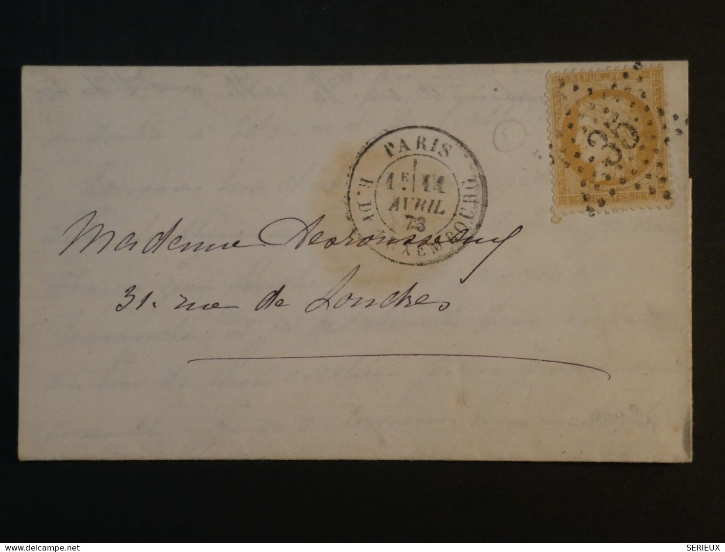 DD0  FRANCE  BELLE  LETTRE   1873    ETOILE DE PARIS N° 35    + CERES 15C +AFF. INTERESSANT + - 1849-1876: Période Classique