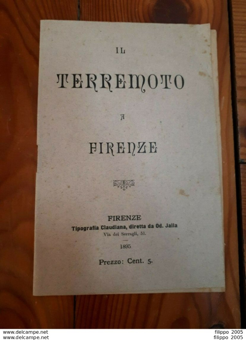 1895 - IL TERREMOTO A FIRENZE - OPUSCOLO - TIPOGRAFIA CLAUDIANA - Alte Bücher