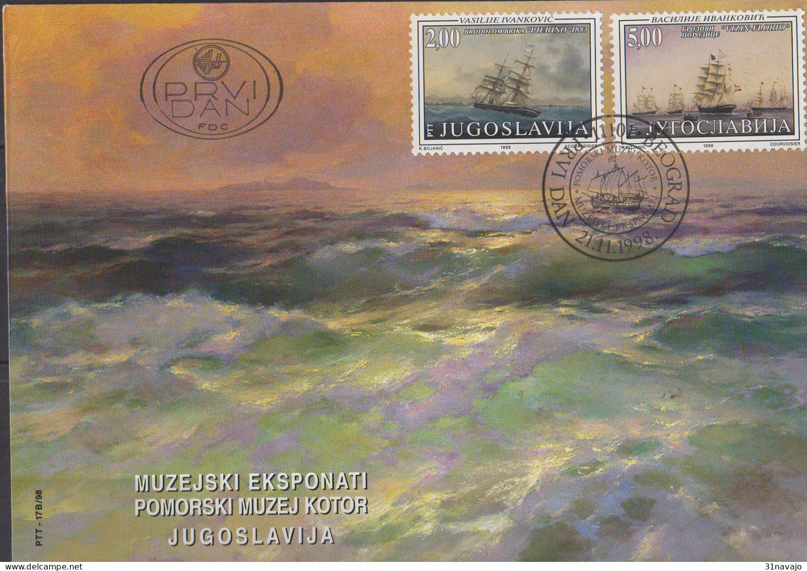 YOUGOSLAVIE - Bateaux (tableaux) 1998 FDC - FDC