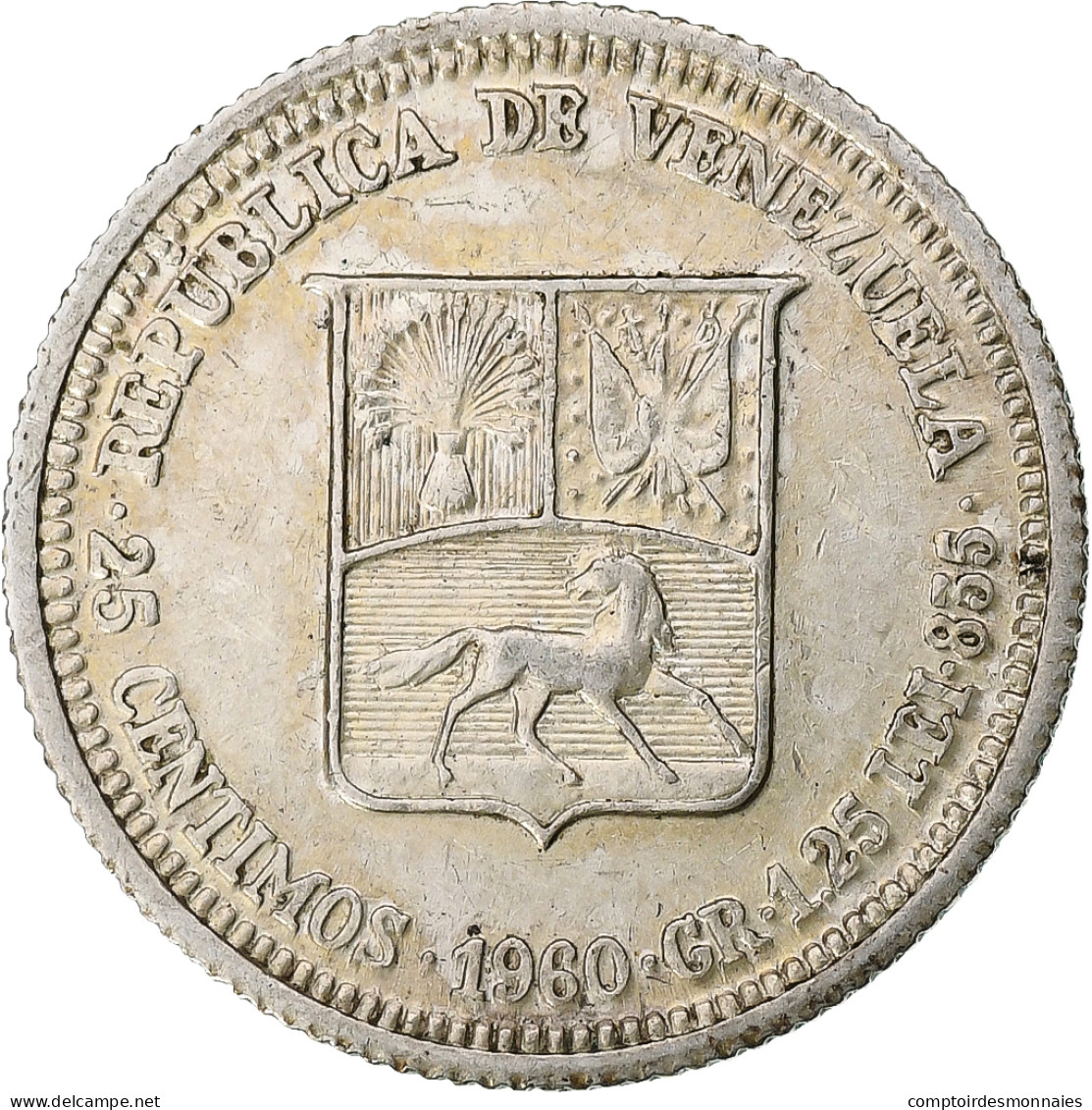 Monnaie, Venezuela, 25 Centimos, 1960, SUP, Argent, KM:35a - Venezuela