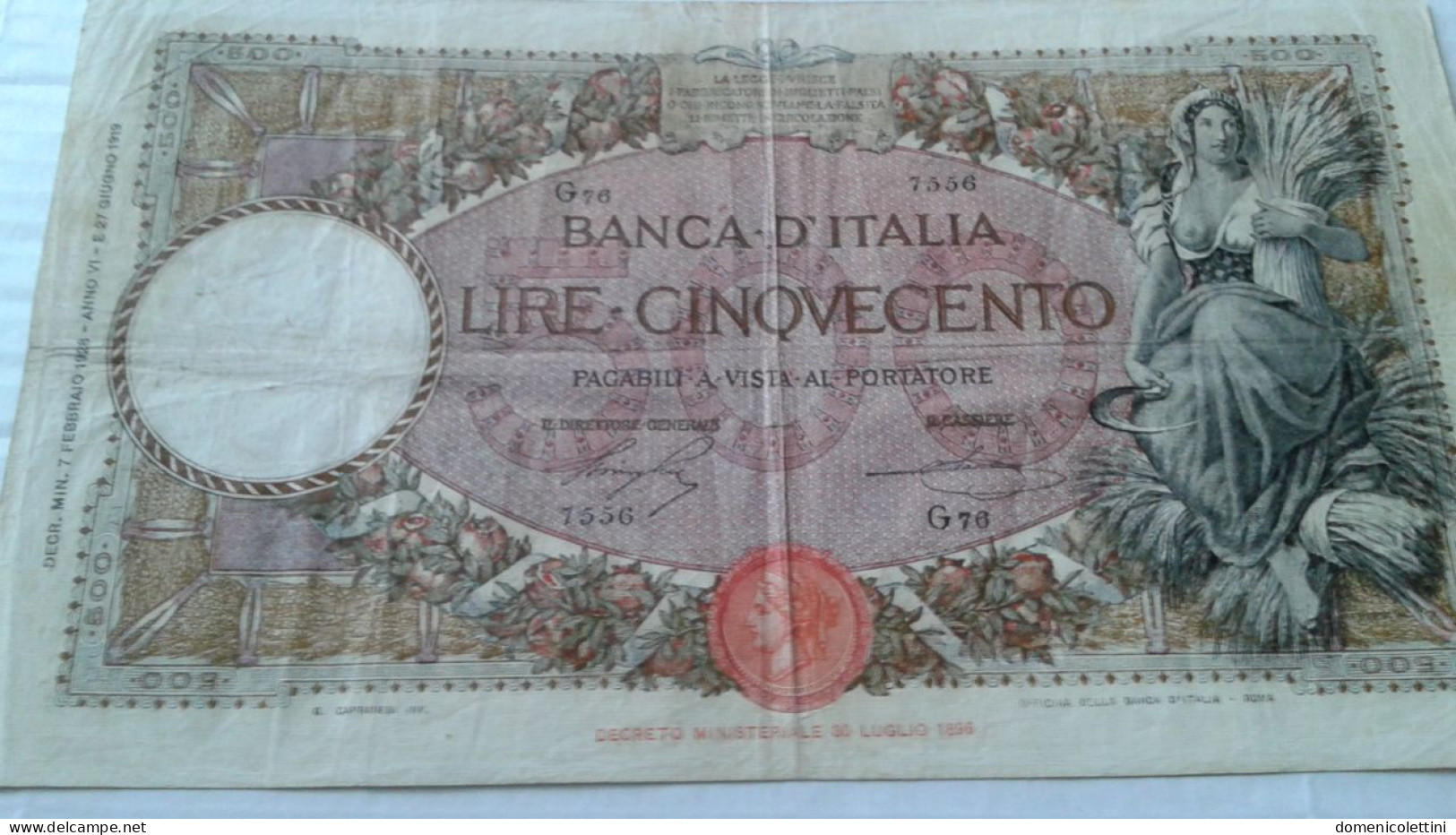 BANCONOTA DA 500 LIRE LA SPIGOLATRICE