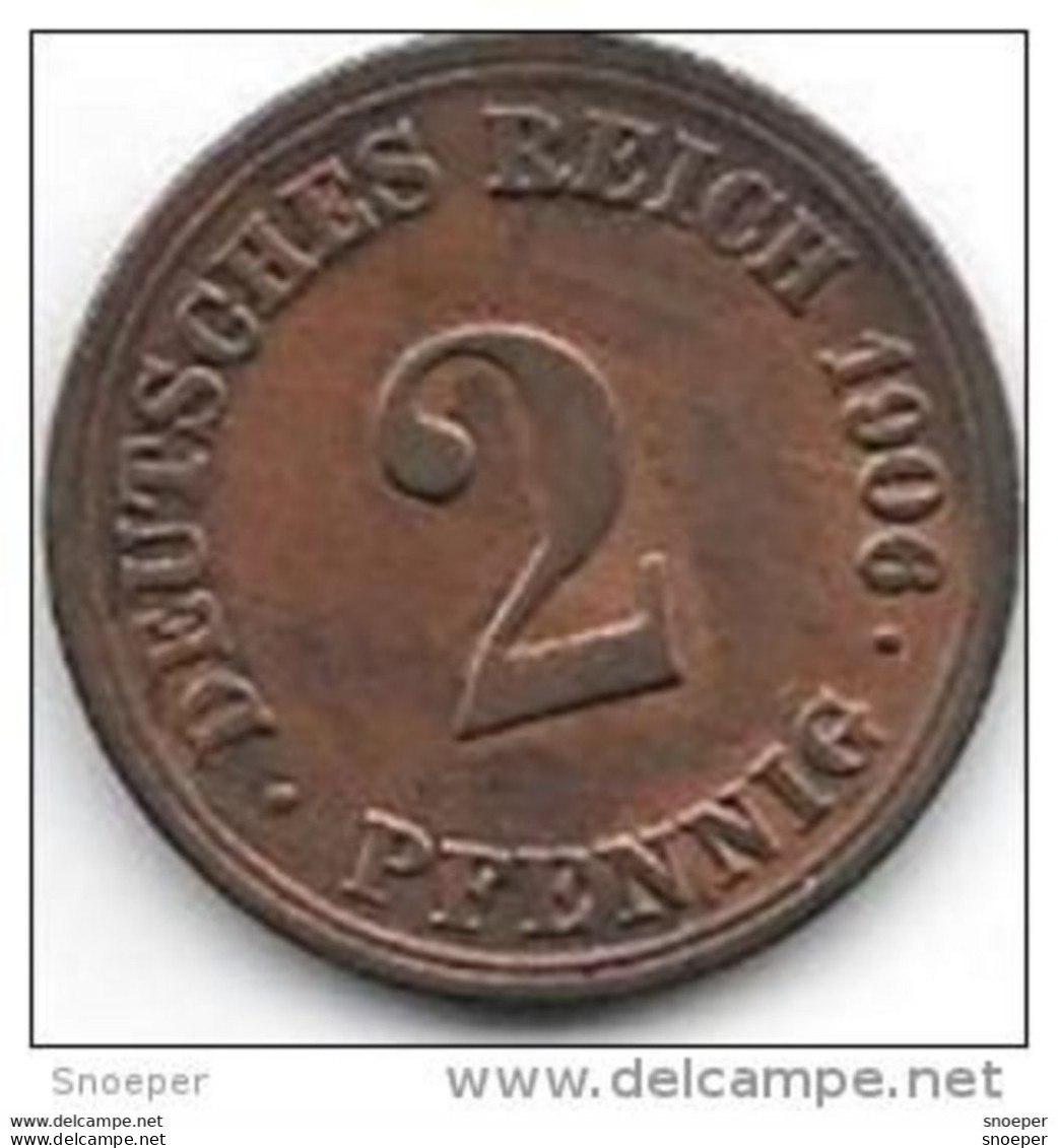 Empire 2 Pfennig 1906  A  Km 16   Xf - 2 Pfennig