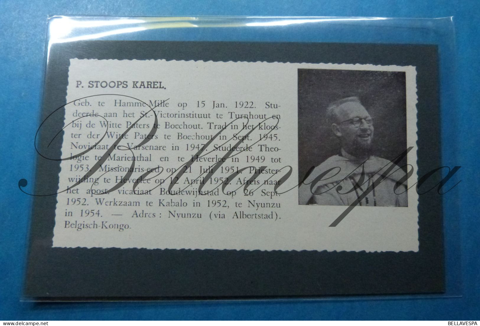 STOOPS Karel,Hamme-Mille, 1922 Witte Pater  Belgisch-Congo-Belge  Kabalo Albertstad Nyunzu - Ohne Zuordnung