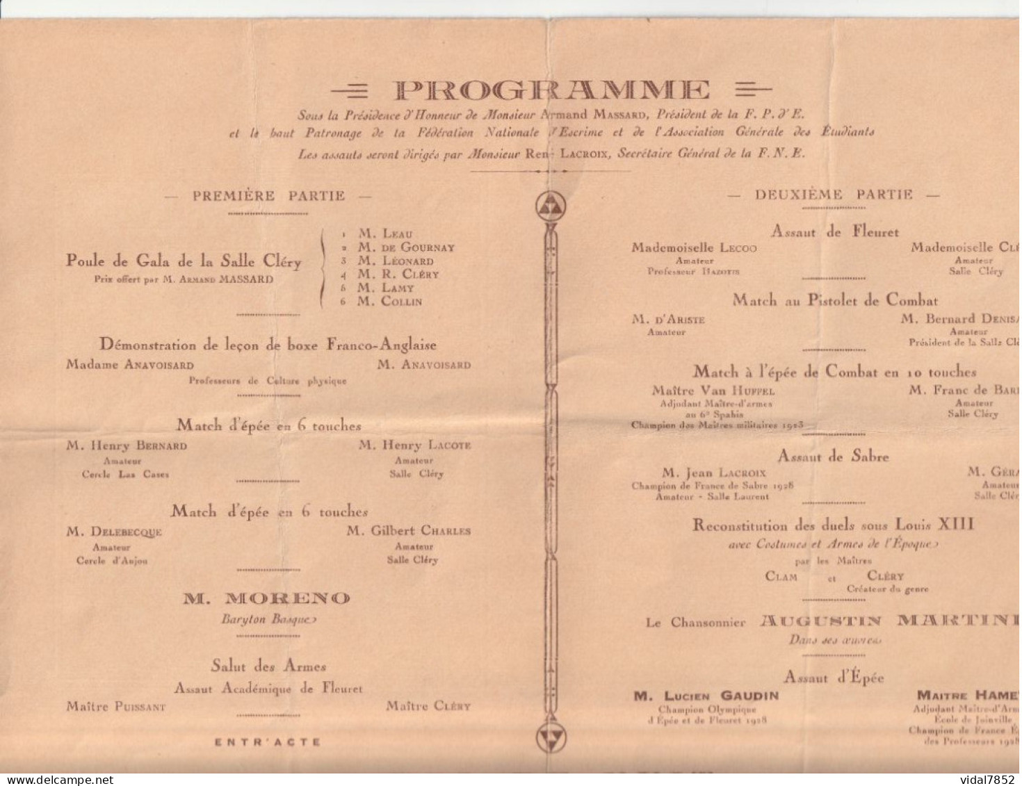 Salle Cléry-Programme  Reconstitution D'un Duel Paris 9 Mars 1929 - Schermen