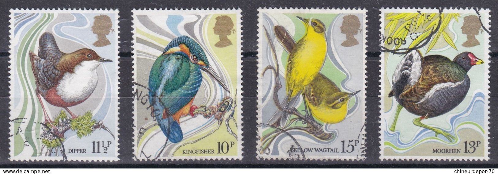 DIPPER  KINGFISHER 10P YELLOW WAGTAIL 15 MOORHEN 13P OISEAUX - Used Stamps