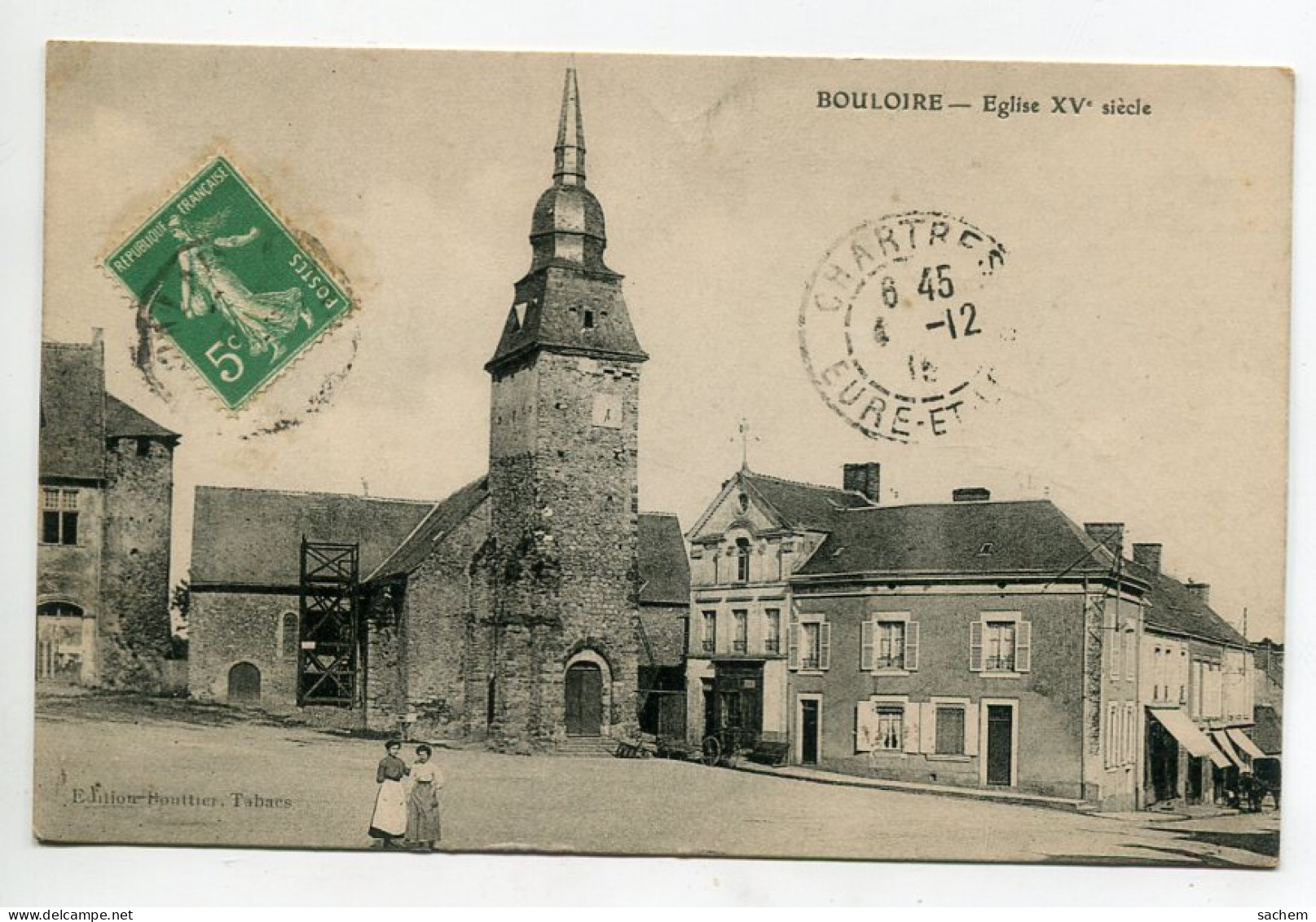 72 BOULOIRE Femmes Place Eglise Du XV Em  écrite Timbrée Vers 1910 Edit Bouttiers  D03 2022 - Bouloire