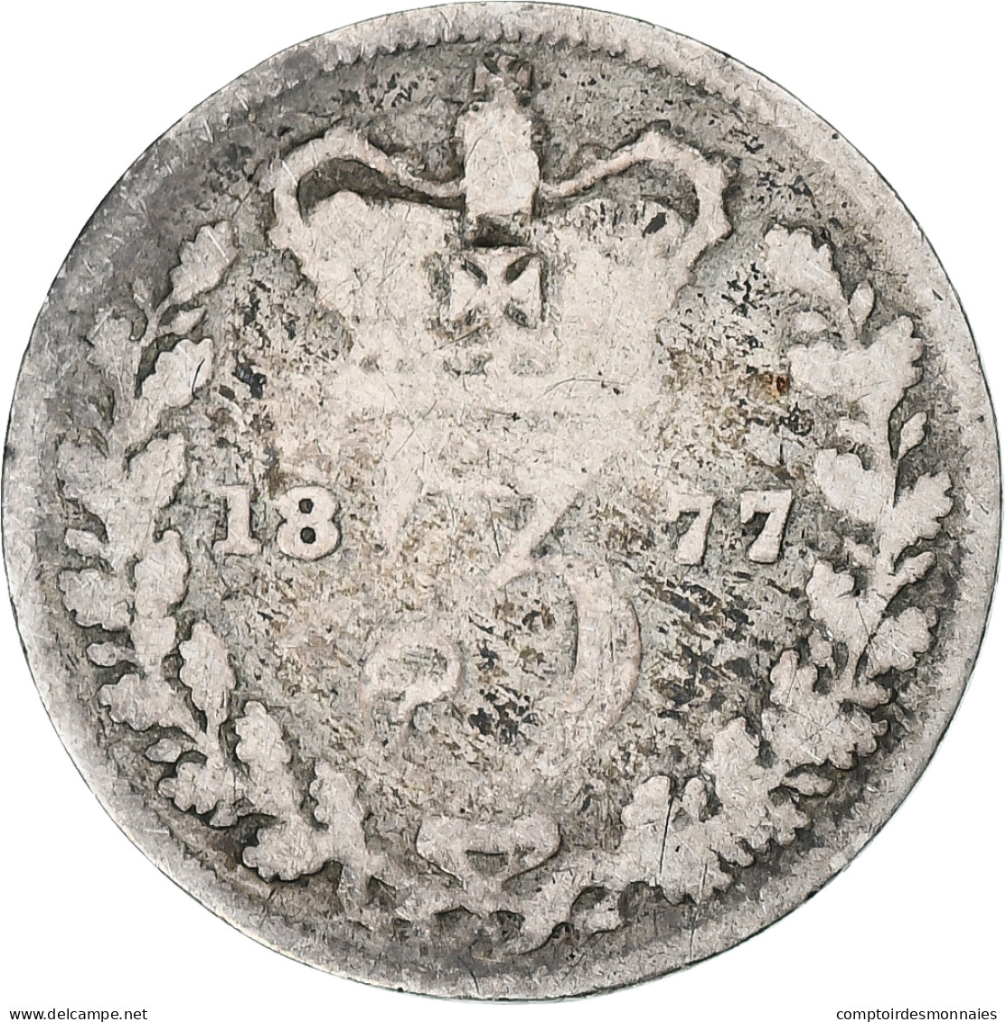 Monnaie, Grande-Bretagne, Victoria, 3 Pence, 1877, B+, Argent, KM:730 - F. 3 Pence