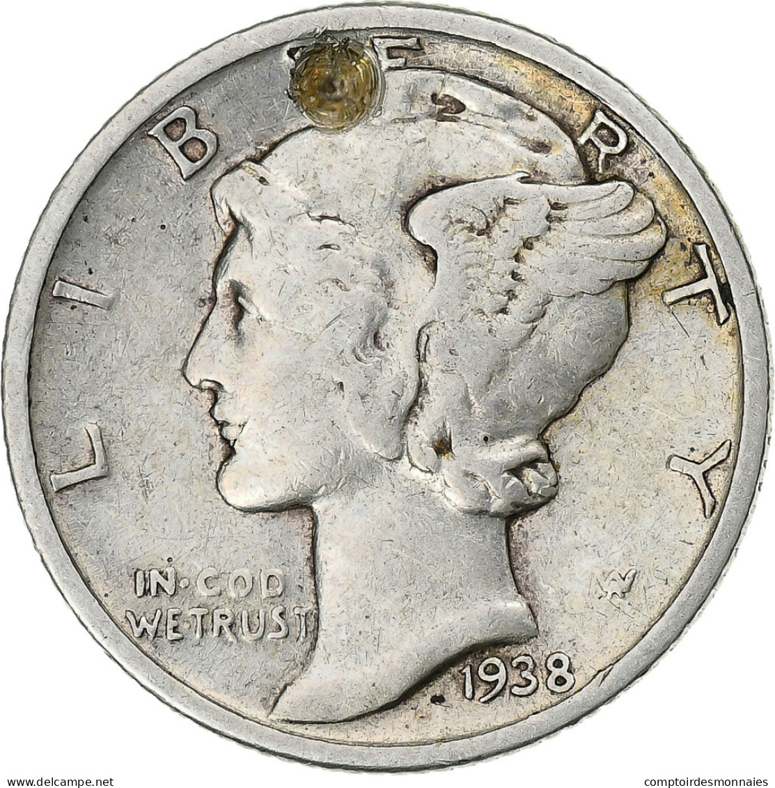 Monnaie, États-Unis, Mercury Dime, Dime, 1938, U.S. Mint, Philadelphie, TB - 1916-1945: Mercury