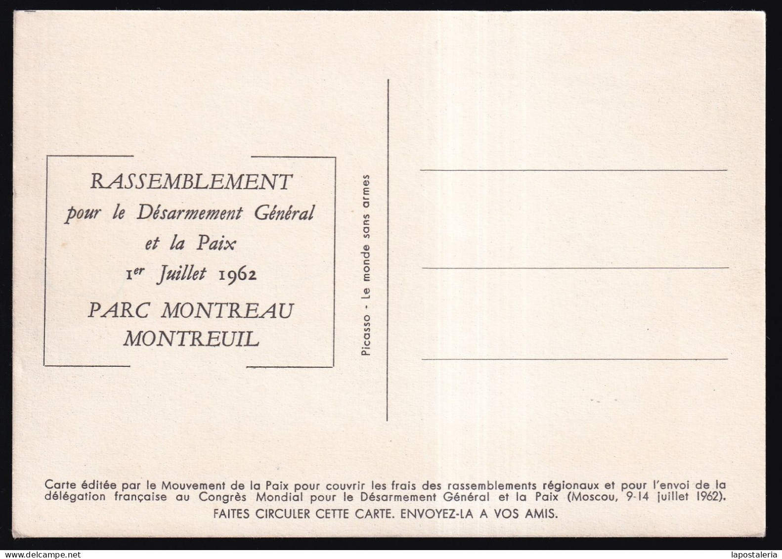 Montreuil (93) *Picasso. Rassemblement Pour Le Désarmement Général Et La Paix 1er Juillet 1962* Nueva. - Picasso