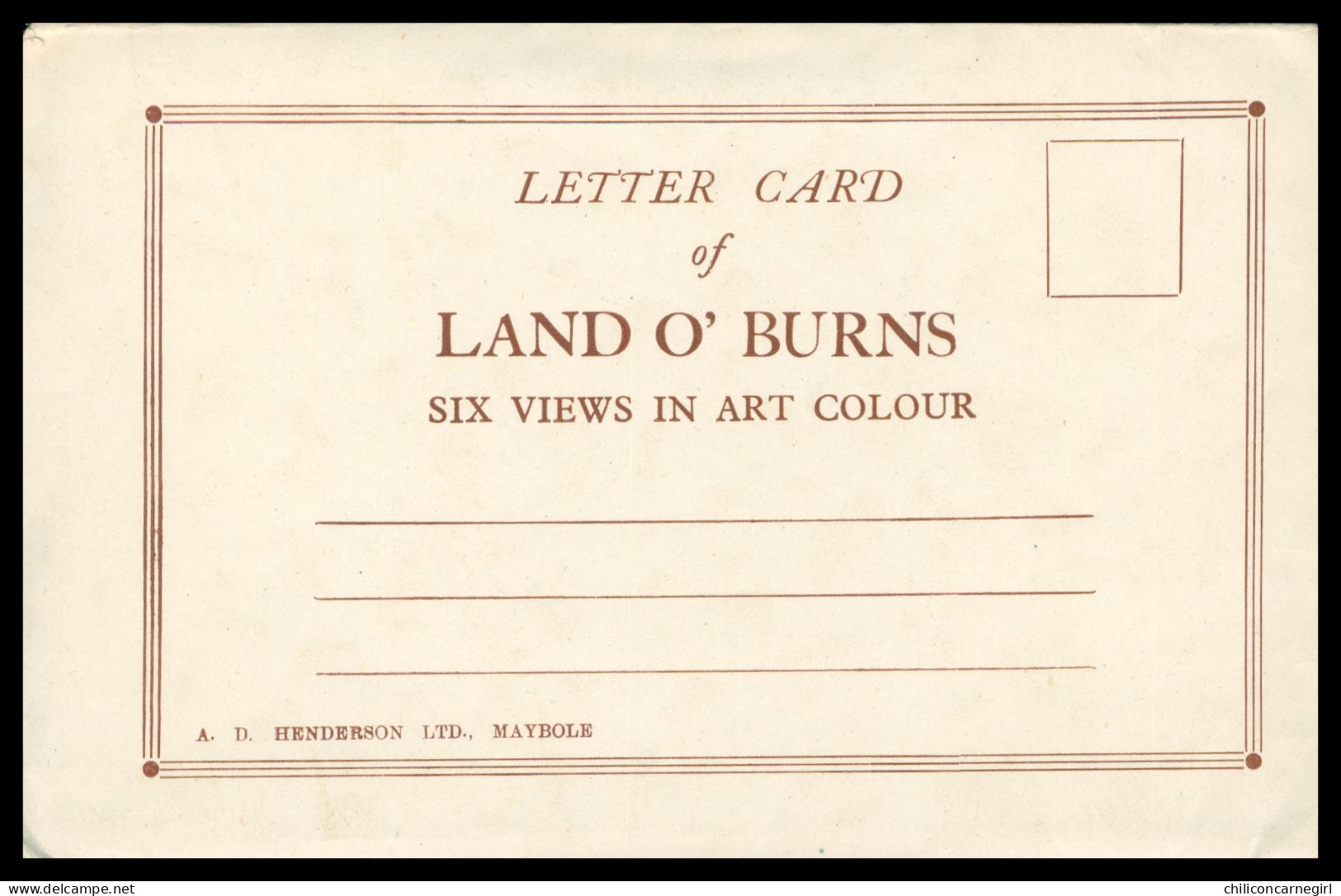 * AYR Letter Card of LAND O' BURNS - Six Views in art colour - Carte lettre de LAND O' BURNS - Six vues - Ed. HENDERSON