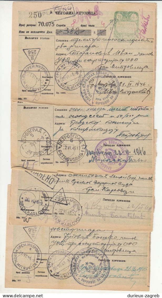 Yugoslavia - 4 Check Money Orders Sremska Mitrovica 1946 - 2 Ported 200115* - Postage Due