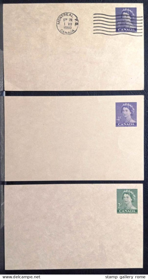 Canada Interi Postali 3 Cartoline Da 2 C. Nuovi Di Cui Uno Annullato Non Viaggiato - 1953-.... Reign Of Elizabeth II