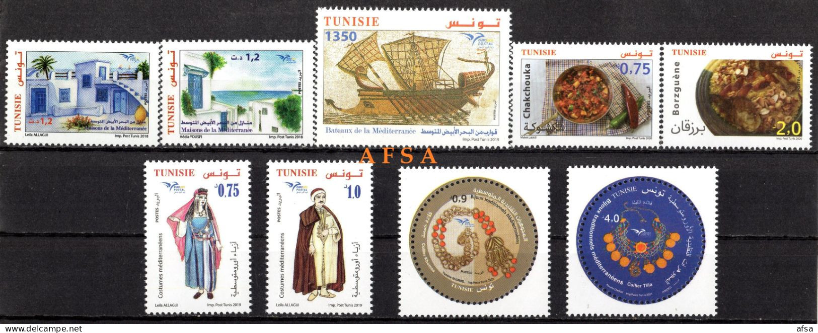 Euromed Postal- Tunisia 2015-2018-2019-2020-2021 -joint Issues With Mediterranean Countries - Gezamelijke Uitgaven