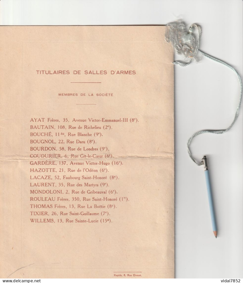 Soirée De Gala 7 Décembre 1926- Société De Secours Mutuels Des Maîtres D'Armes De Paris - Fencing