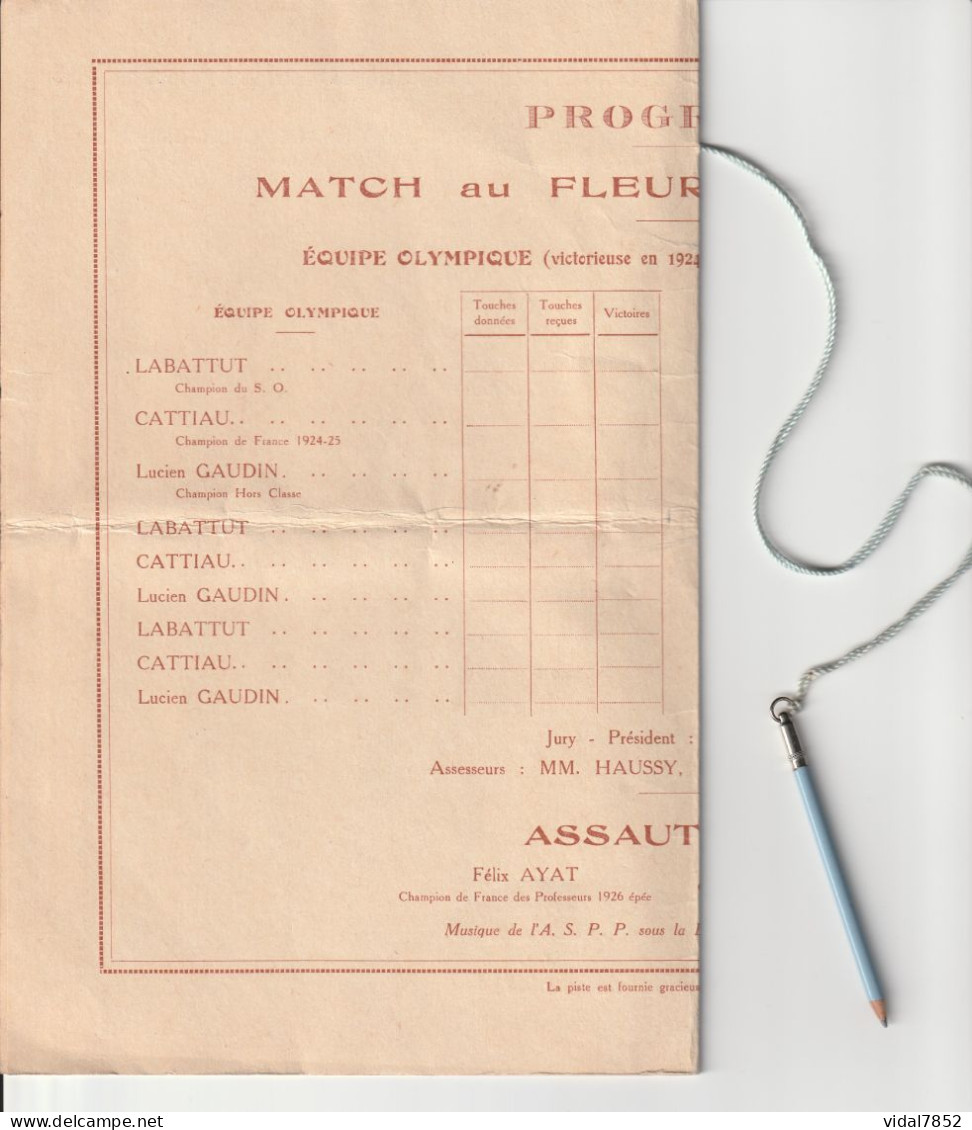 Soirée De Gala 7 Décembre 1926- Société De Secours Mutuels Des Maîtres D'Armes De Paris - Fencing