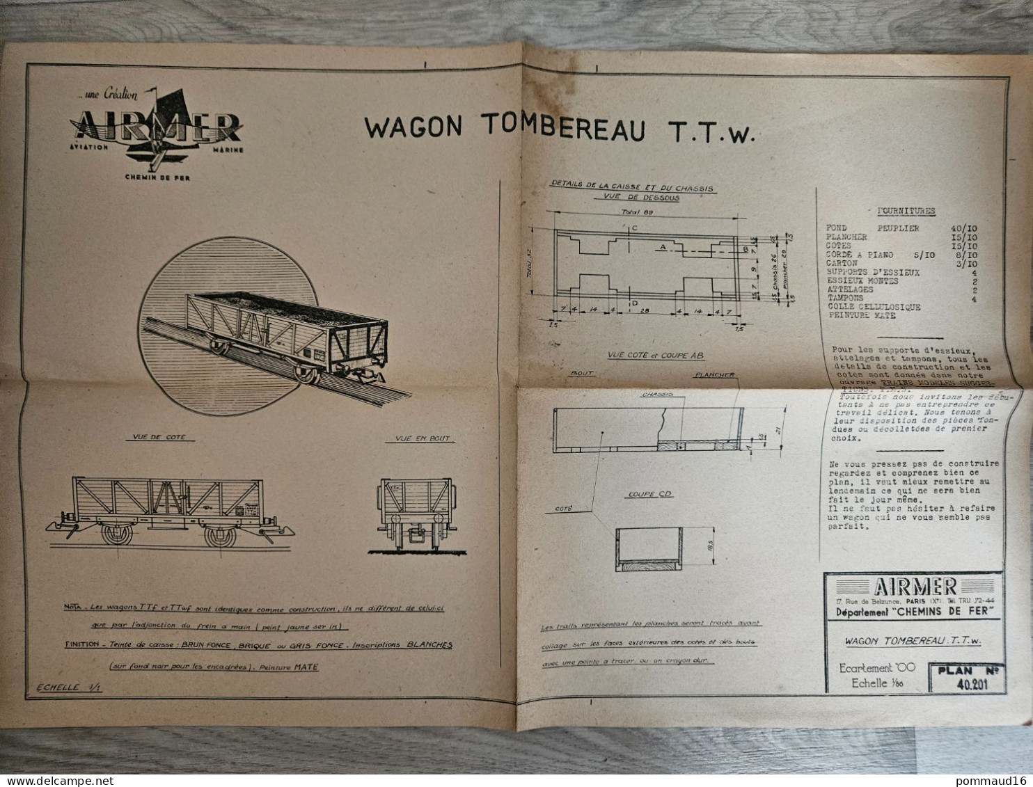 Plan N°40.201 Wagon Tombereau T.T.W.- échelle : 1/86 - Other Plans